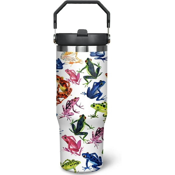30oz Frog Tumbler with Handle & Straw - Stainless Steel Vacuum Insulated Double-Wall Travel Mug - Leak Proof Lid & Swivel Handle - Coffee Cup Gift for Women, Men, All Seasons