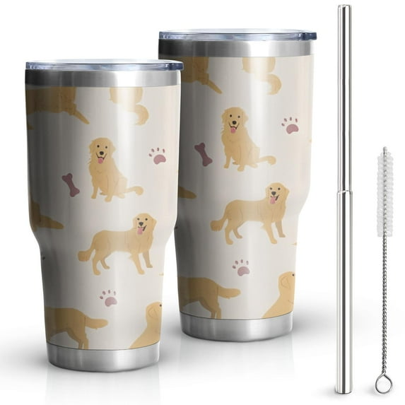 30oz Golden Retriever with Bones and Paws Tumblers Stainless Steel Tumbler with Lid and Straw,Vacuum Insulated Double Wall Travel Tumbler Cups Mug with Cleaning Brush for Coffee,Tea