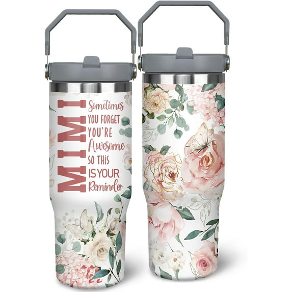 30oz Grandma Tumbler with Handle and Straw, Stainless Steel Insulated Nana Cup with Top Handle and Lid, Grandma Coofee Mug Christmas Birthday Gifts for Grammy/Gigi/Mimi