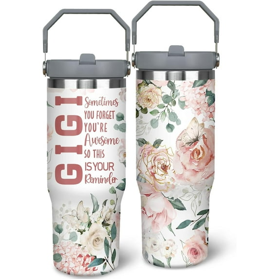 30oz Grandma Tumbler with Handle and Straw, Stainless Steel Insulated Nana Cup with Top Handle and Lid, Grandma Coofee Mug Christmas Birthday Gifts for Grammy/Gigi/Mimi