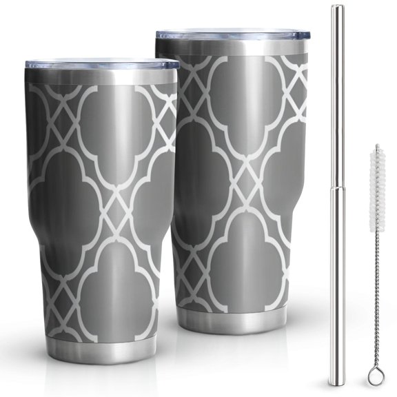 30oz Gray Geometric Pattern Tumblers Stainless Steel Tumbler with Lid and Straw,Vacuum Insulated Double Wall Travel Tumbler Cups Mug with Cleaning Brush for Coffee,Tea