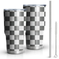 30oz Gray and White Checkerboard Checkered Pattern Tumblers Stainless Steel Tumbler with Lid and Straw,Vacuum Insulated Double Wall Travel Tumbler Cups Mug with Cleaning Brush for Coffee,Tea