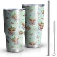 thumbnail image 1 of 30oz Green Highland Cow Flower Pattern Tumblers Stainless Steel Tumbler with Lid and Straw,Vacuum Insulated Double Wall Travel Tumbler Cups Mug with Cleaning Brush for Coffee,Tea, 1 of 1