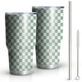 thumbnail image 1 of 30oz Green and White Checkerboard Pattern Tumblers Stainless Steel Tumbler with Lid and Straw,Vacuum Insulated Double Wall Travel Tumbler Cups Mug with Cleaning Brush for Coffee,Tea, 1 of 1