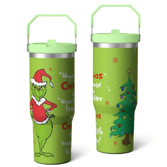 30oz Stainless Steel Tumbler with Lid and Straw,Spill Proof Travel Cup Double Wall Vacuum Insulated Coffee Mug with Top Handle Light-green