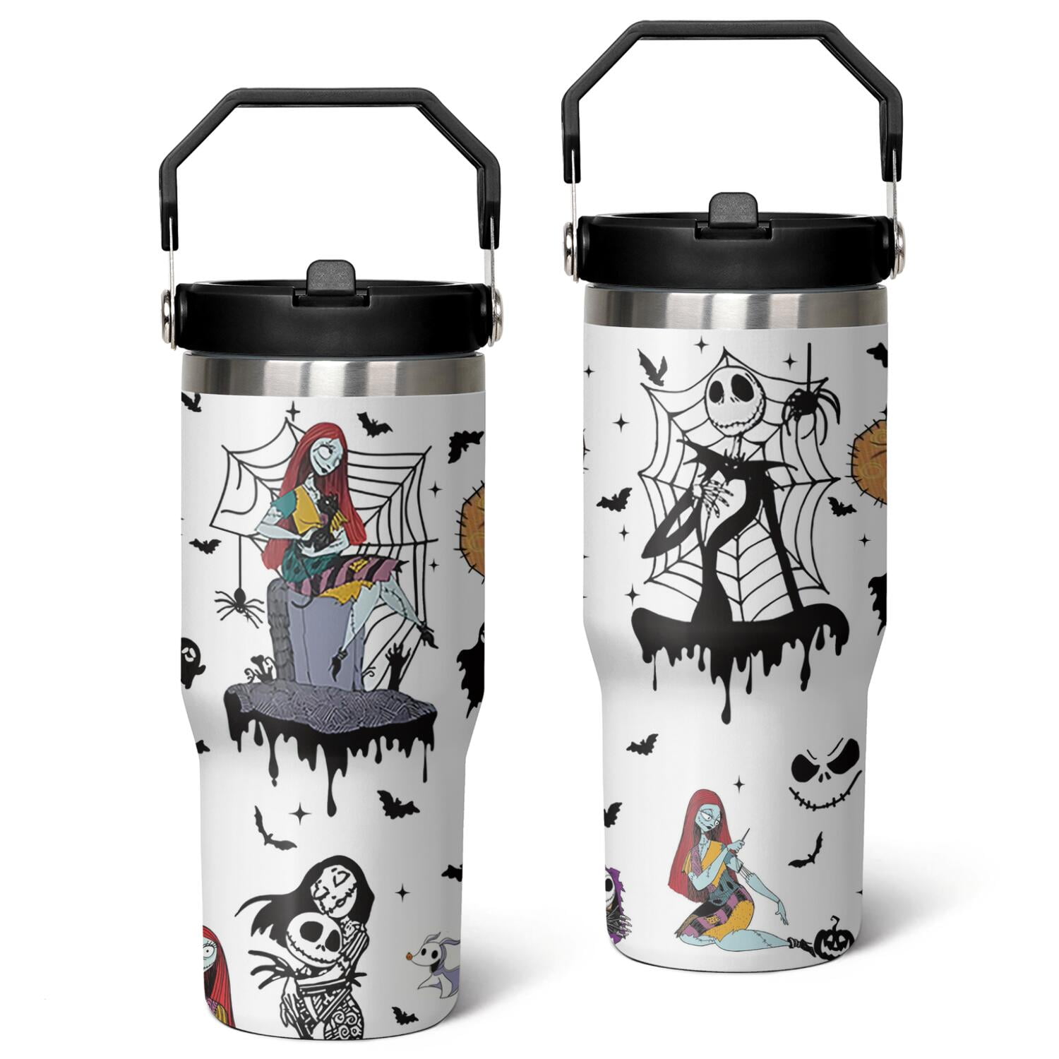 30oz Halloween Nightmare Before Tumbler with Handle Lid and Straw, Christmas Jack Skeleton Cup, Halloween Tumblers Gifts for Women Girls Men Adults