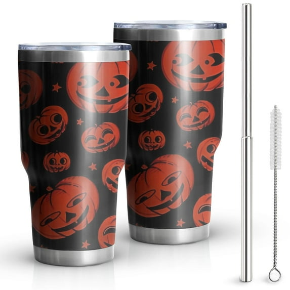 30oz Halloween Red Pumpkins Pattern Tumblers Stainless Steel Tumbler with Lid and Straw,Vacuum Insulated Double Wall Travel Tumbler Cups Mug with Cleaning Brush for Coffee,Tea