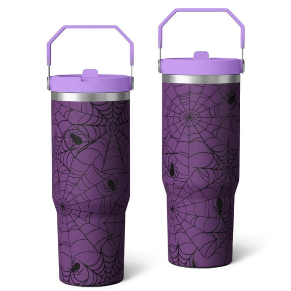 30oz Halloween Stainless Steel Tumbler with Lid and Straw,Spill Proof Psychedelic Stars Spider Travel Cup Double Wall Vacuum Insulated Coffee Mug with Top Handle Light-purple