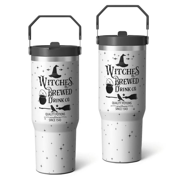 30oz Halloween Stainless Steel Tumbler with Lid and Straw,Spill Proof Travel Cup Double Wall Vacuum Insulated Coffee Mug with Top Handle Black