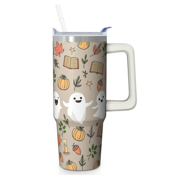 30oz Halloween Tumbler with Handle, Ghost Bat Pumpkin | Print | Halloween Gifts for Family & Friends | with Lids and Straws | Stainless Steel Insulated | Travel Coffee Mug