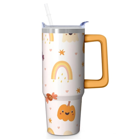 30oz Halloween Tumbler with Handle, Ghost Face Pumpkin | Print | Halloween Gifts for Family & Friends | with Lids and Straws | Stainless Steel Insulated | Travel Coffee Mug