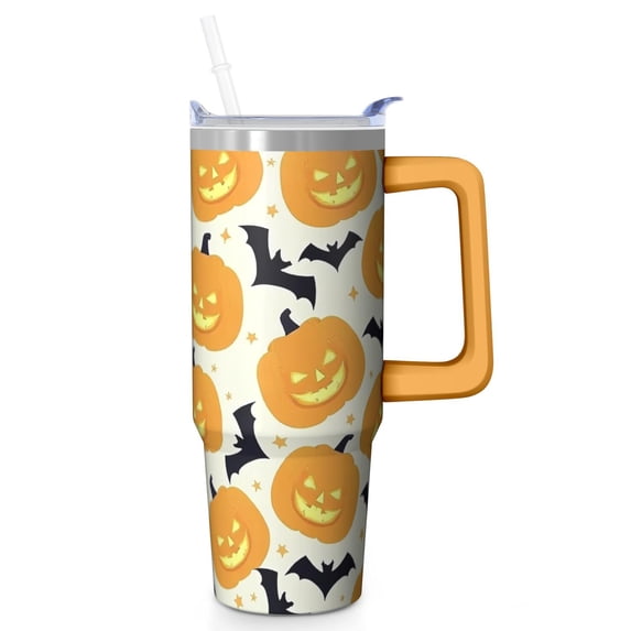 30oz Halloween Tumbler with Handle, Pumpkin Moon | Print | Halloween Gifts for Women & Men | with Lids and Straws | Stainless Steel Insulated | Travel Mug