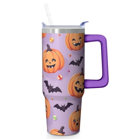 30oz Halloween Tumbler with Handle, Pumpkin Skull Witch | Print | Halloween Gifts for Family & Friends | with Lids and Straws | Stainless Steel Insulated | Travel Mug