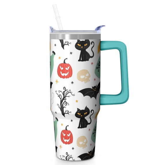 30oz Halloween Tumbler with Handle – Haunted Skull Drinkware with Lid and Straw – Creepy Aesthetic Travel Cup – Trick or Treat Gifts