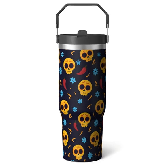 30oz Halloween Tumbler with Handle Insulated Stainless Tumbler , Skull Travel Home Office Coffee Cup Water Bottle,Mug Cup,Gifts for Women or Man