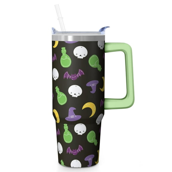 30oz Halloween Tumbler with Handle – Skeleton Pumpkin Drinkware with Lid and Straw – Horror Aesthetic Travel Cup – Birthday Gifts