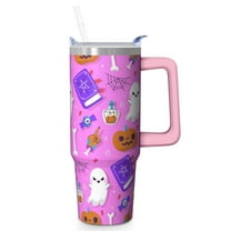 30oz Halloween Tumbler with Straw and Lid Bat Ghost Candy Travel Coffee Tumbler Cup with Handle for Spooky Halloween Gifts