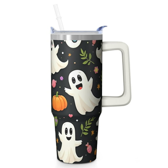 30oz Halloween Tumbler with Straw and Lid Skeleton Candy Travel Coffee Tumbler Cup with Handle for Halloween Birthday Gifts