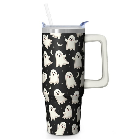 30oz Halloween Tumbler with Straw and Lid Spooky Ghost Candy Travel Coffee Tumbler Cup with Handle for Spooky Halloween Gifts