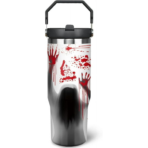 30oz Halloween Tumbler with Top Handle and Straw, Stainless Steel Insulated Gohst Pumpkin Cup Halloween Skeleton Coofee Mug Gifts for Women Men