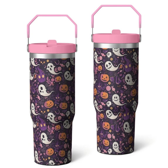 30oz Handheld Travel Tumbler with Handle – Double Wall Stainless Steel Insulated Cup, Flip Straw Lid, Leak-Proof & BPA-Free for Hot and Cold Drinks – Durable Coffee & Juice Mug Pink