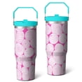 thumbnail image 1 of 30oz Handheld Travel Tumbler with Handle – Double Wall Stainless Steel Insulated Cup, Flip Straw Lid, Leak-Proof & BPA-Free for Hot and Cold Drinks – Durable Coffee & Juice Mug Pink, 1 of 7
