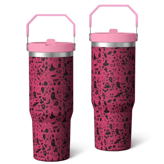 30oz Handheld Travel Tumbler with Handle – Double Wall Stainless Steel Insulated Cup, Flip Straw Lid, Leak-Proof & BPA-Free for Hot and Cold Drinks – Durable Coffee & Juice Mug Pink