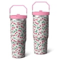 thumbnail image 1 of 30oz Handheld Travel Tumbler with Handle – Double Wall Stainless Steel Insulated Cup, Flip Straw Lid, Leak-Proof & BPA-Free for Hot and Cold Drinks – Durable Coffee & Juice Mug Pink, 1 of 7