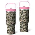 thumbnail image 1 of 30oz Handheld Travel Tumbler with Handle – Double Wall Stainless Steel Insulated Cup, Flip Straw Lid, Leak-Proof & BPA-Free for Hot and Cold Drinks – Durable Coffee & Juice Mug Pink, 1 of 7