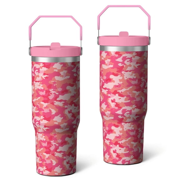 30oz Handheld Travel Tumbler with Handle – Double Wall Stainless Steel Insulated Cup, Flip Straw Lid, Leak-Proof & BPA-Free for Hot and Cold Drinks – Durable Coffee & Juice Mug Pink