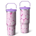 thumbnail image 1 of 30oz Handheld Travel Tumbler with Handle – Double Wall Stainless Steel Insulated Cup, Flip Straw Lid, Leak-Proof & BPA-Free for Hot and Cold Drinks – Durable Coffee & Juice Mug Pink, 1 of 7