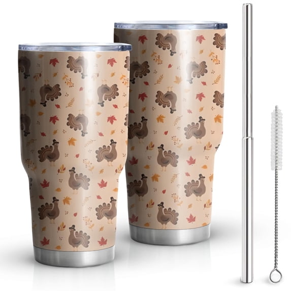 30oz Happy Thanksgiving Day Tumblers Stainless Steel Tumbler with Lid and Straw,Vacuum Insulated Double Wall Travel Tumbler Cups Mug with Cleaning Brush for Coffee,Tea