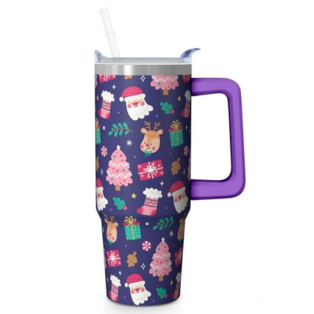 30oz Holiday Christmas Tree Tumbler with Handle and Straw, Festive Winter Coffee Cup, Stainless Steel Insulated Mug, Gifts for Women Men