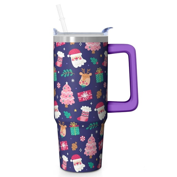 30oz Holiday Christmas Tree Tumbler with Handle and Straw, Festive Winter Coffee Cup, Stainless Steel Insulated Mug, Gifts for Women Men