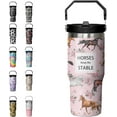 thumbnail image 1 of 30oz Horse Tumbler with Handle Flip Straw Pink Floral Horse Tumbler Leak Proof Insulated Coffee Mug with Handle Horse Gifts for Girls Women Horse Lover, 1 of 6