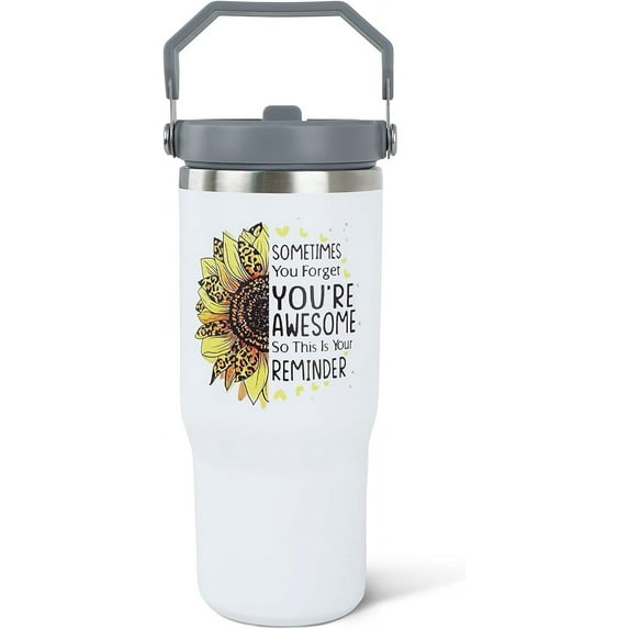 30oz Inspirational Sunflower Tumbler with Handle and Straw, Stainless Steel Vacuum Insulated Coffee Tumbler, Travel Mug Water Bottle, Sunflower Decor Gifts for Women