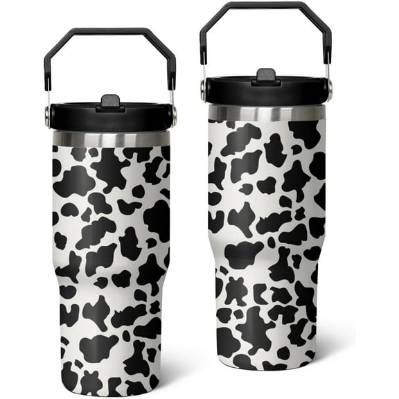 30oz Insulated Cow Tumbler with Handle, Featuring a Leak-proof 2-in-1 Lid and Straw, a Vacuum-insulated Travel Coffee Mug, Portable Stainless Steel Water Bottle, Suitable for Both Women and Men
