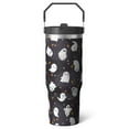 thumbnail image 1 of 30oz Insulated Stainless Steel Tumbler for Halloween - Flip Straw, Top Handle, Keeps Drinks Hot/Cold 12H, Goth Ghost Design Holiday Gift, 1 of 8