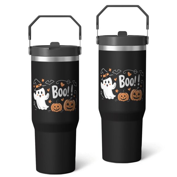 30oz Insulated Travel Mug with Flip Straw - Stainless Steel Tumbler with Handle - Leak Proof Lid - Triple Wall Vacuum Insulation - For Commuters and Travelers - Hot 6H Cold 12H