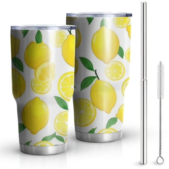 30oz Lemon Tumblers Stainless Steel Tumbler with Lid and Straw,Vacuum Insulated Double Wall Travel Tumbler Cups Mug with Cleaning Brush for Coffee,Tea