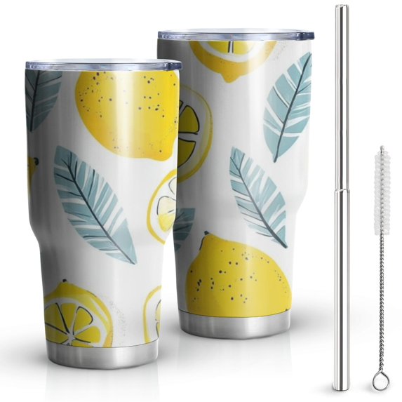 30oz Lemon Tumblers Stainless Steel Tumbler with Lid and Straw,Vacuum Insulated Double Wall Travel Tumbler Cups Mug with Cleaning Brush for Coffee,Tea