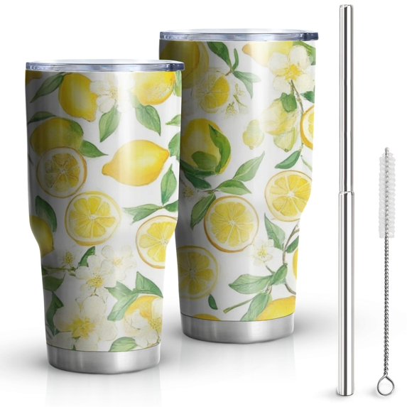 30oz Lemon Tumblers Stainless Steel Tumbler with Lid and Straw,Vacuum Insulated Double Wall Travel Tumbler Cups Mug with Cleaning Brush for Coffee,Tea