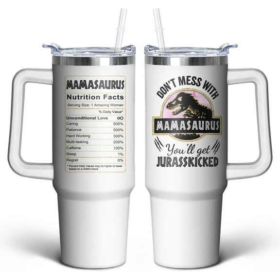 30oz Mamasaurus Tumbler with Handle and Straw, Don''t Mess with Mamasaurus You''ll Get Jurasskicked, Coffee Mug Water Bottle Stainless Steel Cup, Mothers Day Christmas Birthday Gift