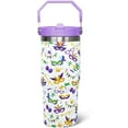 thumbnail image 1 of 30oz Mardi Gras Tumbler with Handle, Lid & Straw - Insulated Travel Mug, Reusable Water Bottle - Fat Tuesday Party Decor, Gift for Women, 1 of 6