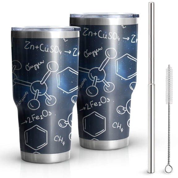 30oz Math Equations Chemical Structures Blue Pattern Tumblers Stainless Steel Tumbler with Lid and Straw,Vacuum Insulated Double Wall Travel Tumbler Cups Mug with Cleaning Brush for Coffee,Tea