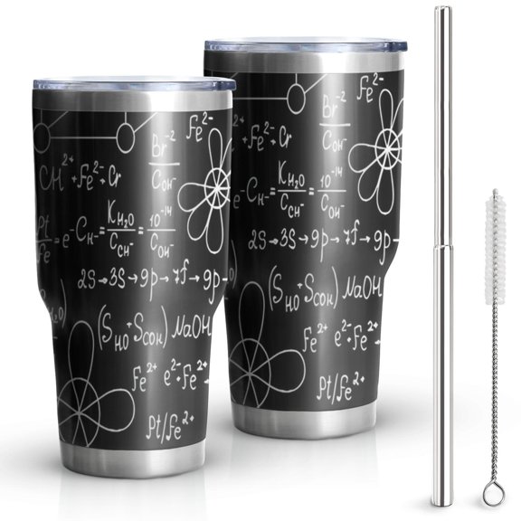 30oz Math Equations Chemistry Structures Black Pattern Tumblers Stainless Steel Tumbler with Lid and Straw,Vacuum Insulated Double Wall Travel Tumbler Cups Mug with Cleaning Brush for Coffee,Tea
