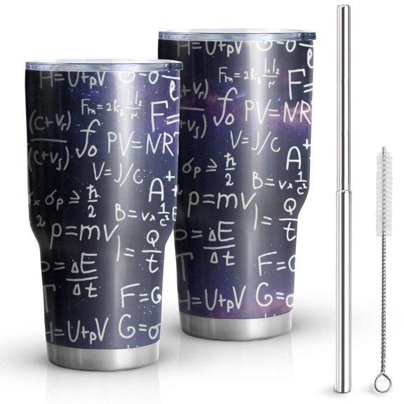 30oz Math Equations Chemistry Symbols Black Pattern Tumblers Stainless Steel Tumbler with Lid and Straw,Vacuum Insulated Double Wall Travel Tumbler Cups Mug with Cleaning Brush for Coffee,Tea
