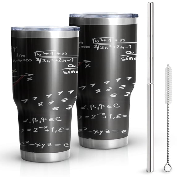30oz Math Equations Geometric Shapes Black Pattern Tumblers Stainless Steel Tumbler with Lid and Straw,Vacuum Insulated Double Wall Travel Tumbler Cups Mug with Cleaning Brush for Coffee,Tea