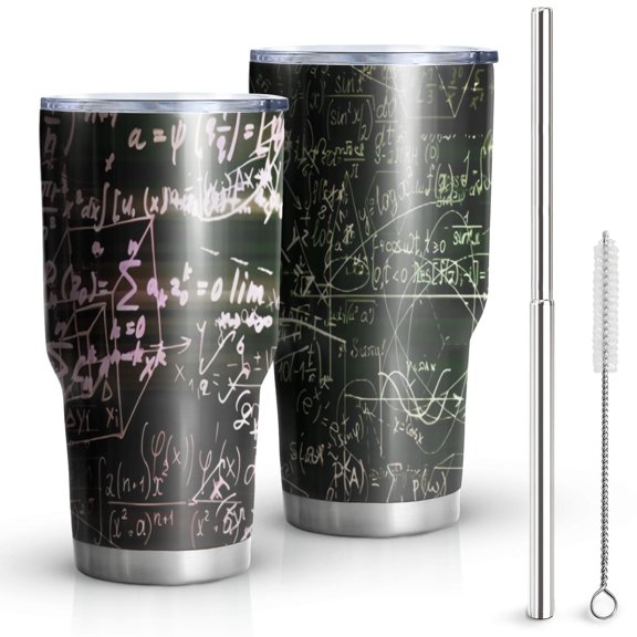 30oz Math Equations Glowing Formulas Black Pattern Tumblers Stainless Steel Tumbler with Lid and Straw,Vacuum Insulated Double Wall Travel Tumbler Cups Mug with Cleaning Brush for Coffee,Tea