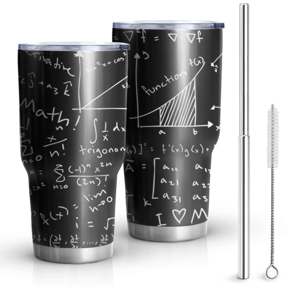 30oz Math Equations Physics Formulas Black Pattern Tumblers Stainless Steel Tumbler with Lid and Straw,Vacuum Insulated Double Wall Travel Tumbler Cups Mug with Cleaning Brush for Coffee,Tea